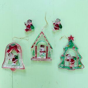 Vintage Mid Century Lucite Christmas Ornament and Crafting Lot Santa Snowman